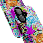 Cat with Headphones Phone Case — Colorful Retro Music Kitty Protective Cover