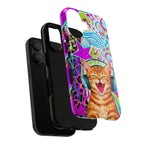 Cat with Headphones Phone Case — Colorful Retro Music Kitty Protective Cover