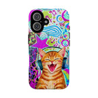 Cat with Headphones Phone Case — Colorful Retro Music Kitty Protective Cover