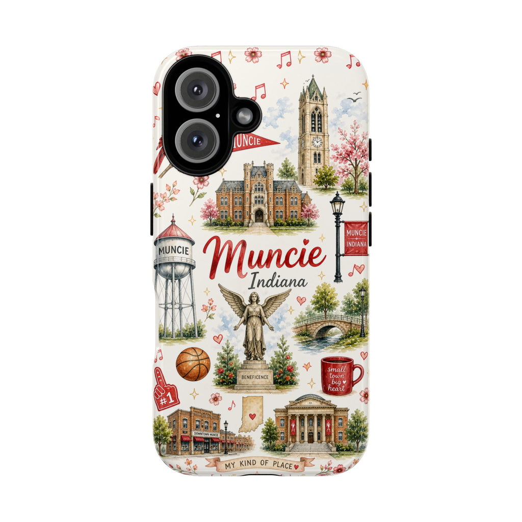 Muncie Indiana Illustrated Phone Case — City Landmark Collage Tough Case