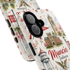 Muncie Indiana Illustrated Phone Case — City Landmark Collage Tough Case