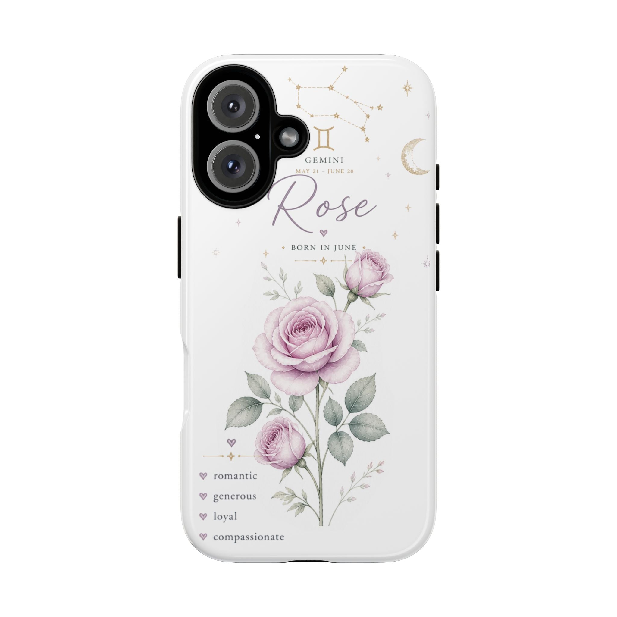 Gemini Zodiac Phone Case — Personalized Rose Constellation Tough Case