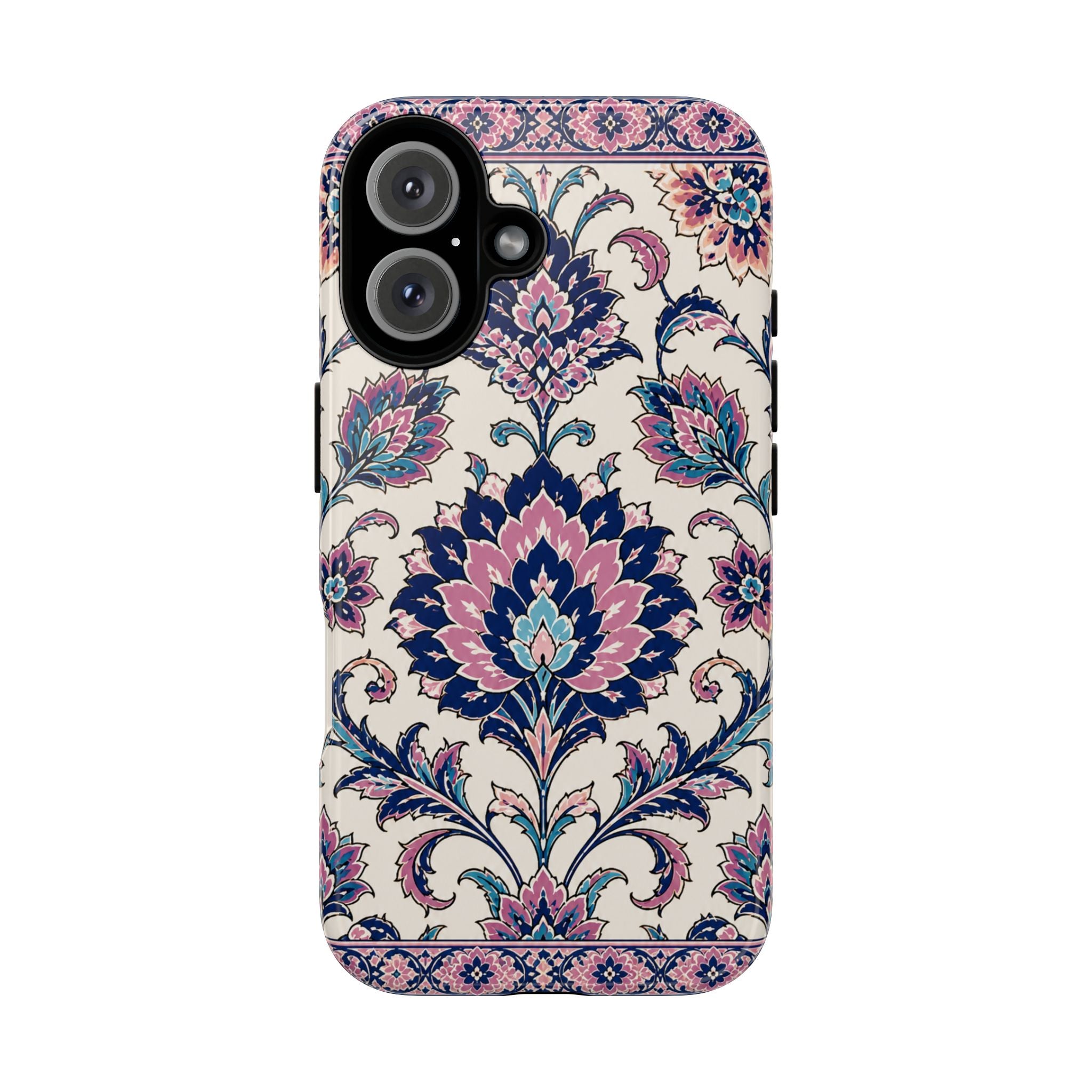 Floral Damask Tough Phone Case — Pink & Navy Vintage Pattern