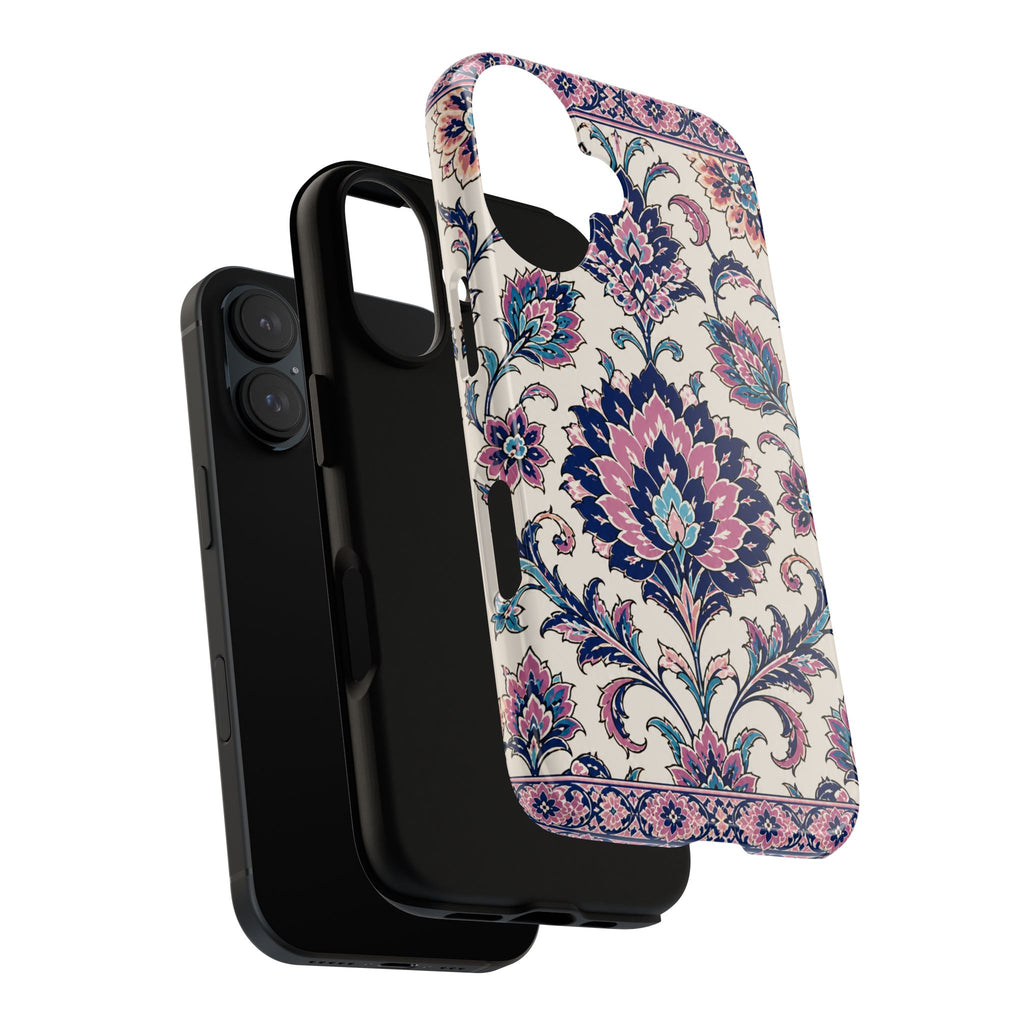 Floral Damask Tough Phone Case — Pink & Navy Vintage Pattern