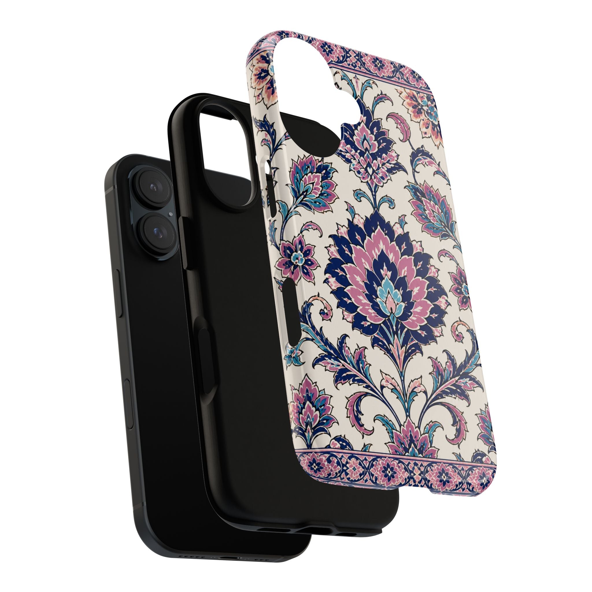 Floral Damask Tough Phone Case — Pink & Navy Vintage Pattern