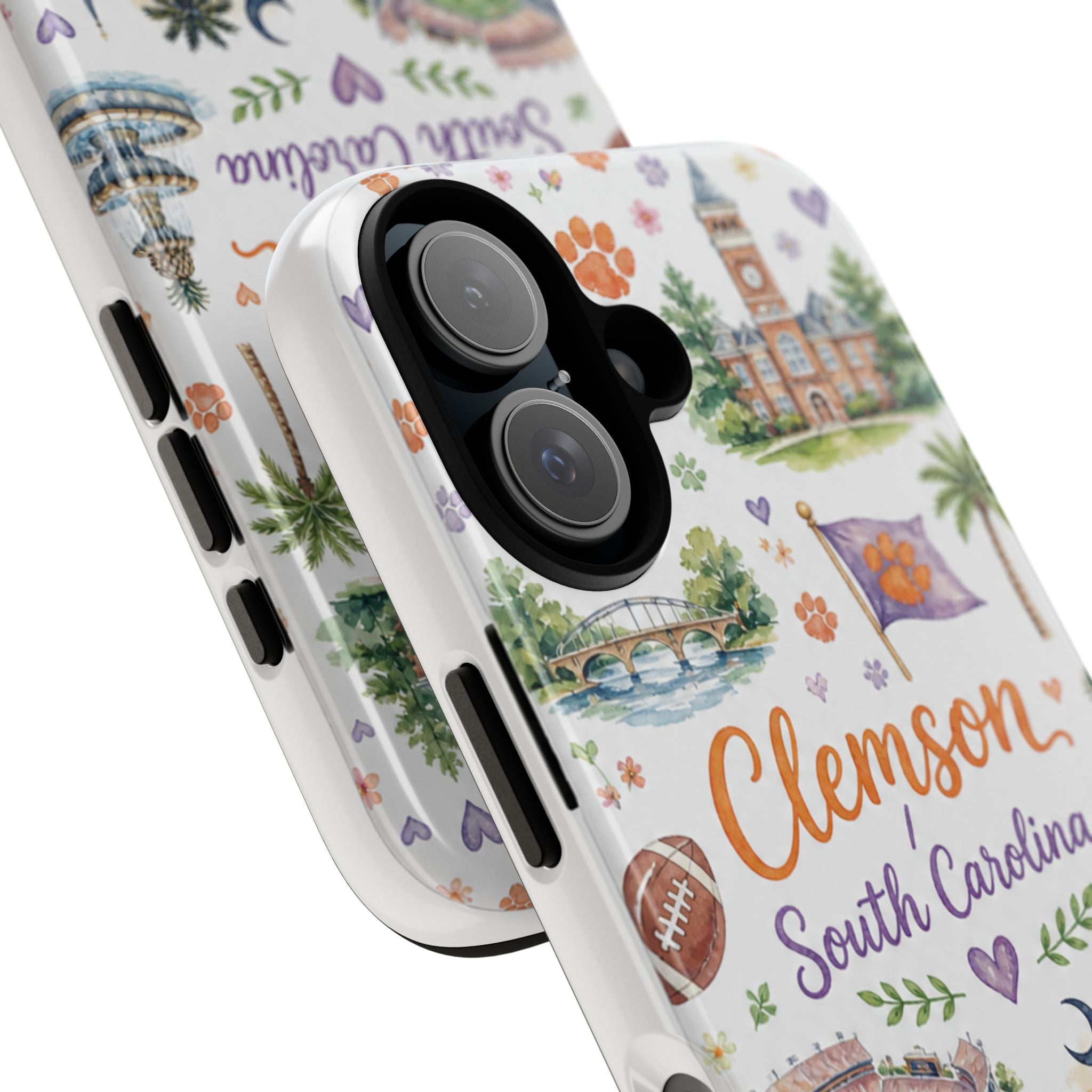Phone Case — Clemson South Carolina Watercolor Landmarks Pattern
