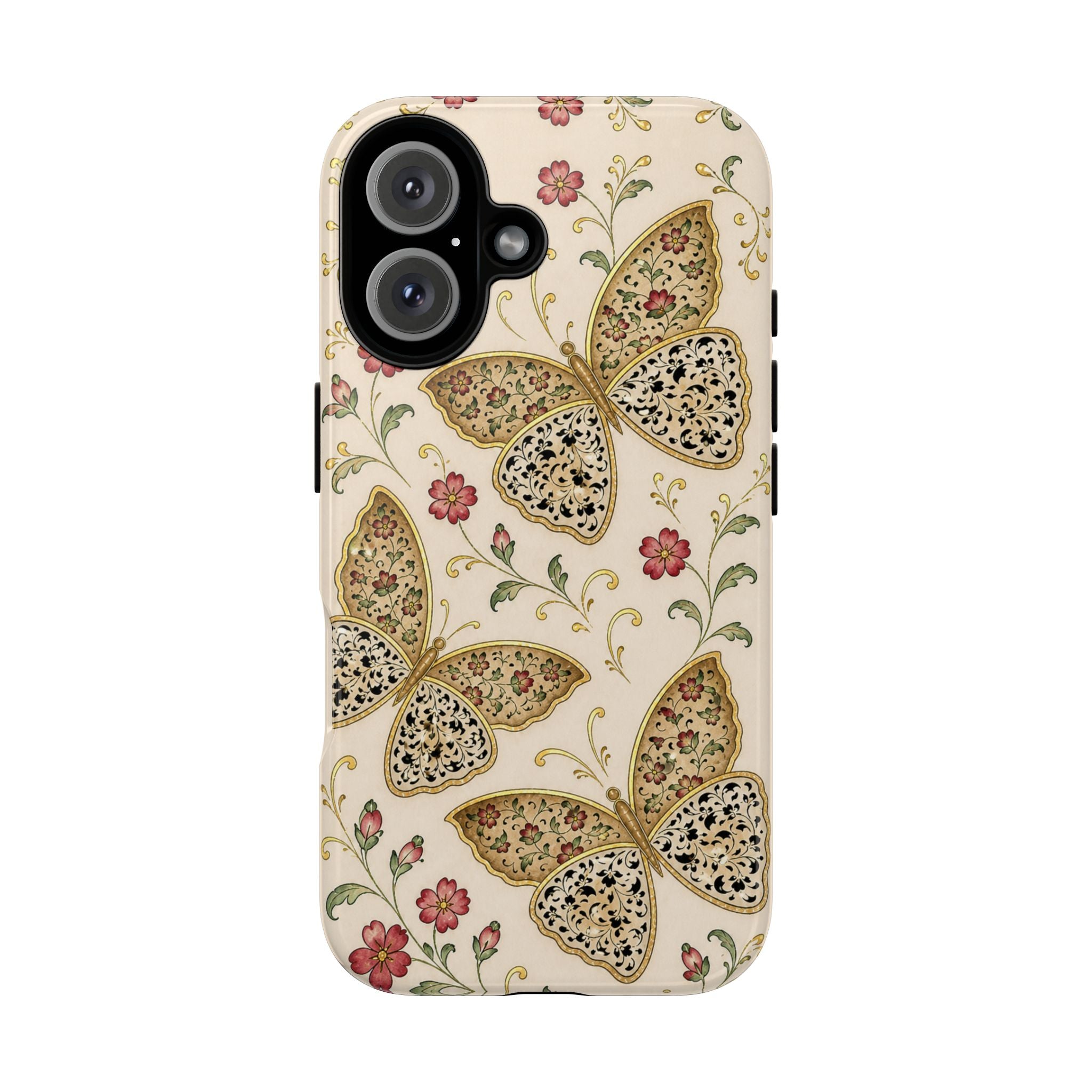 Butterfly Floral Tough Phone Case — Vintage Beige Protective Cover