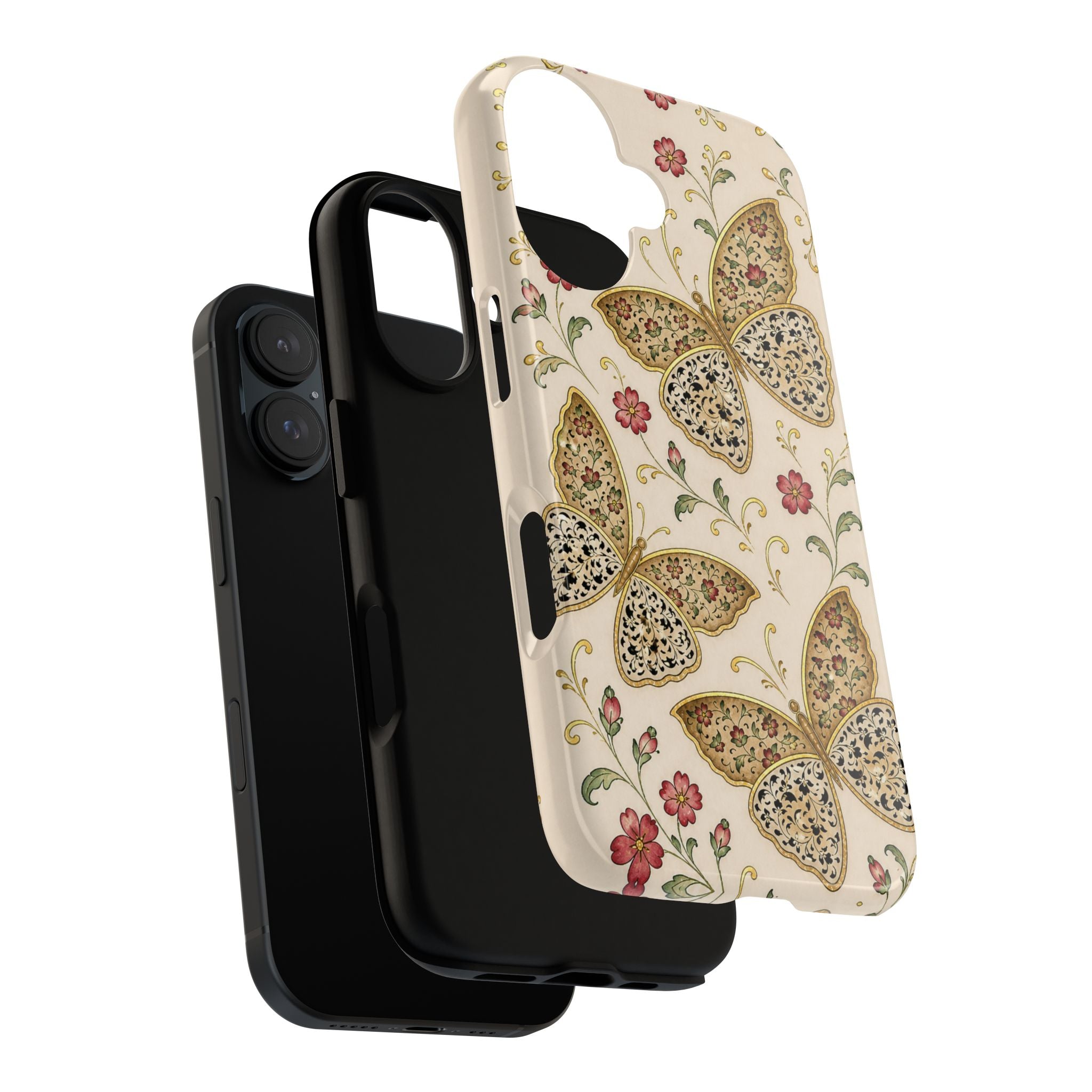 Butterfly Floral Tough Phone Case — Vintage Beige Protective Cover