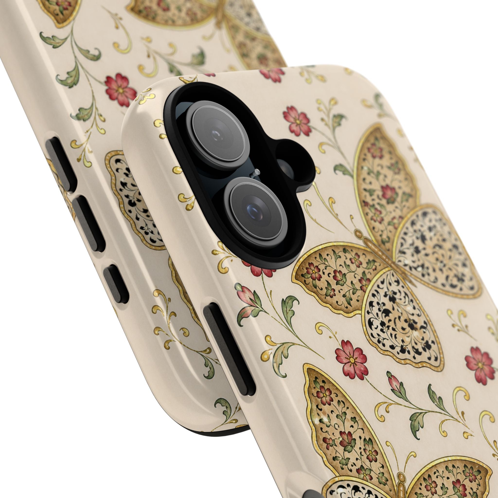 Butterfly Floral Tough Phone Case — Vintage Beige Protective Cover