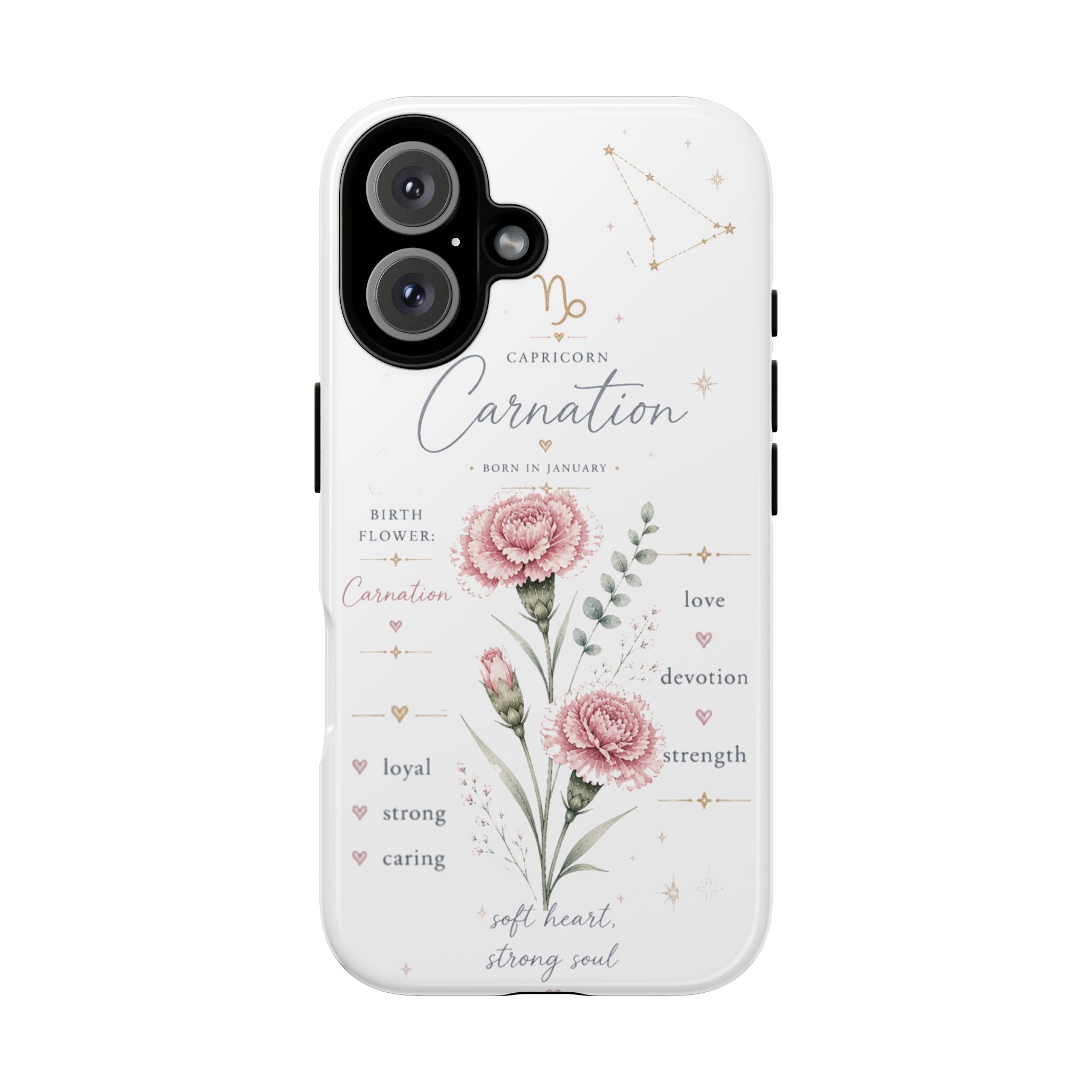 Capricorn Carnation Phone Case – Zodiac Birth Flower Tough Protective Case