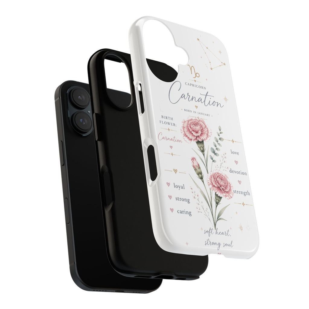 Capricorn Carnation Phone Case – Zodiac Birth Flower Tough Protective Case