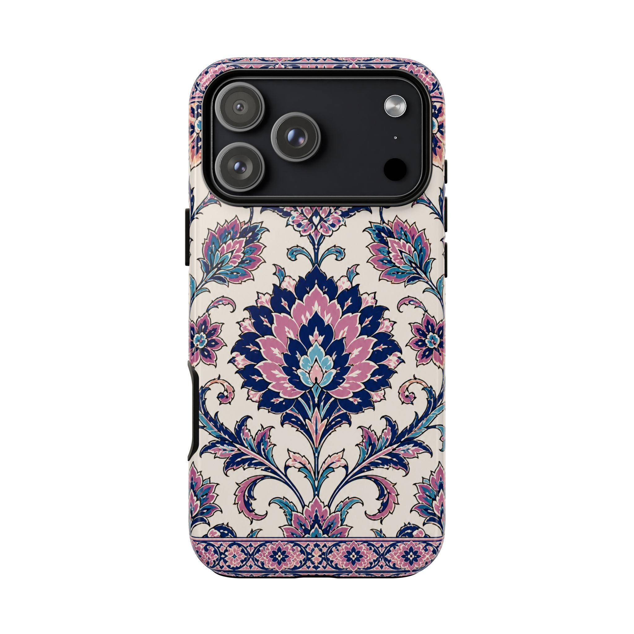 Floral Damask Tough Phone Case — Pink & Navy Vintage Pattern