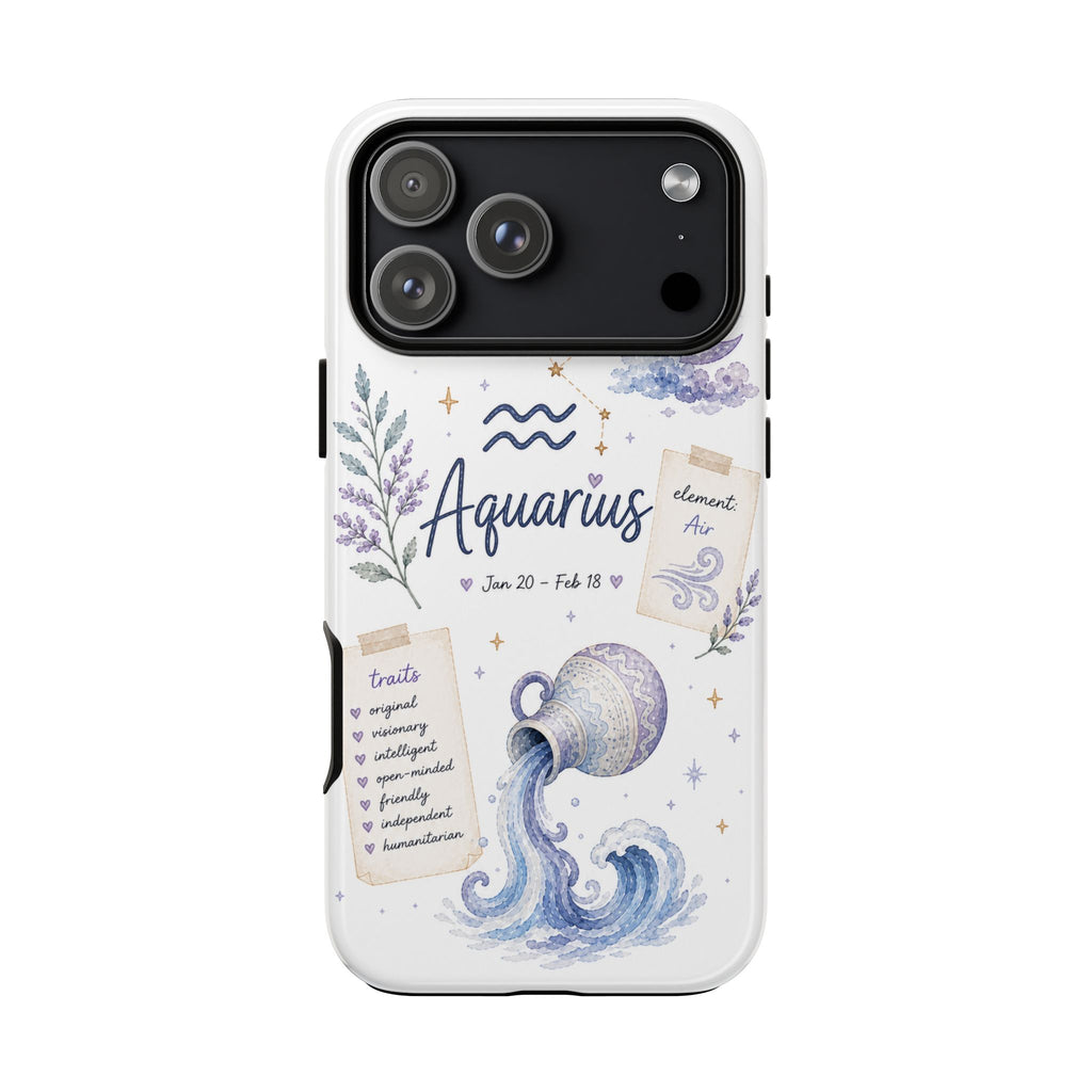 Aquarius Zodiac Tough Phone Case — Watercolor Constellation & Traits Design