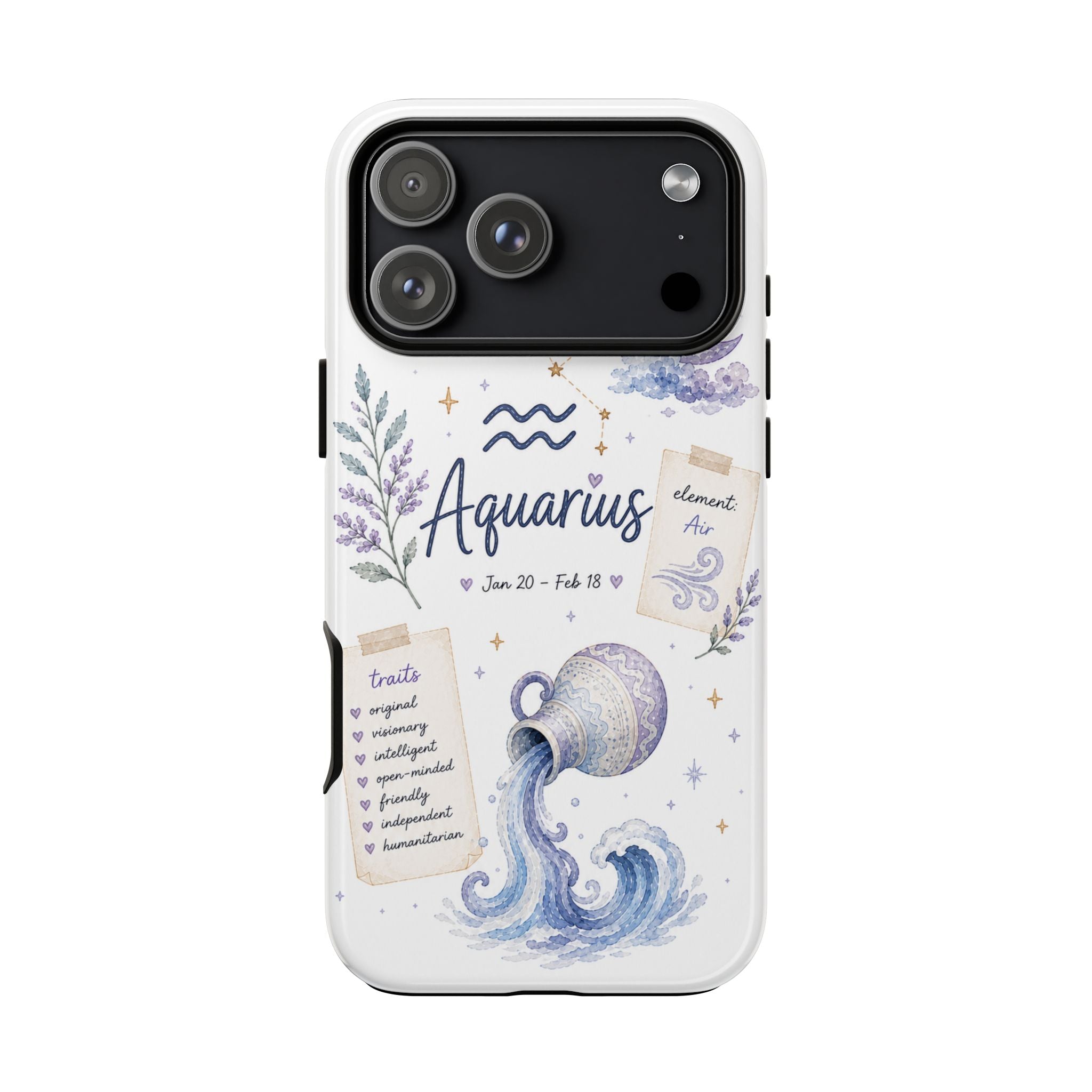 Aquarius Zodiac Tough Phone Case — Watercolor Constellation & Traits Design