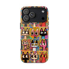 Cute Colorful Cat Phone Case – Cartoon Patchwork Kitty Tough Case