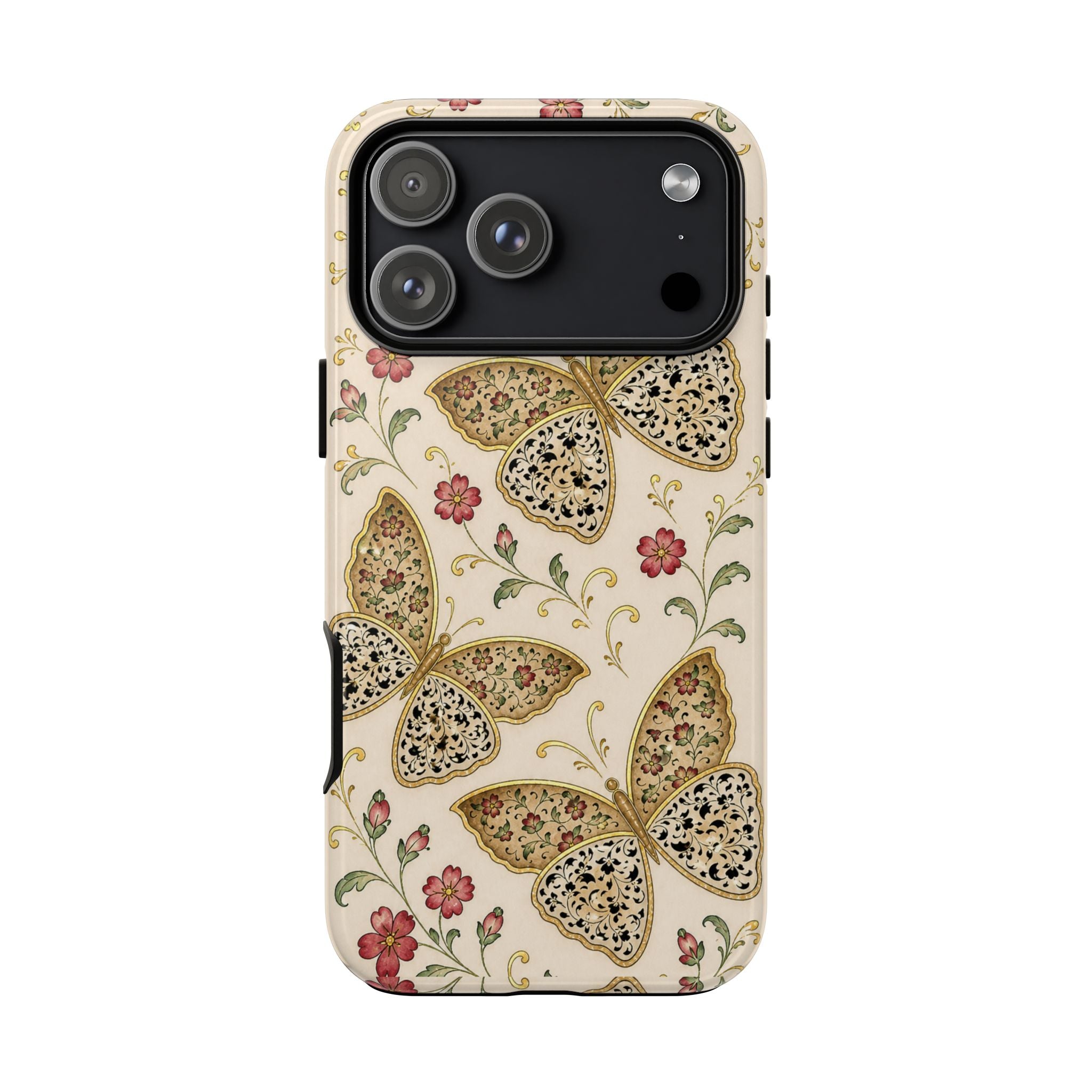Butterfly Floral Tough Phone Case — Vintage Beige Protective Cover