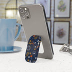 Floral Navy Phone Grip & Stand – Compact Click-On Phone Grip with Blue Orange Wildflower Pattern